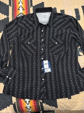 Panhandle Slim Black Patterned Western Snap Shirt